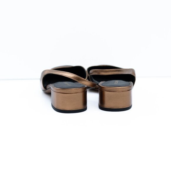 Veronica Beard Cecile Slingback Flats Gold Black Leather Cap Toe 9M Shoes NWOB - Picture 6 of 13